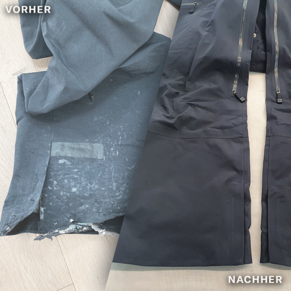 Reparatur eines zerissenen Hosenbeins bei einer Norrona Hose